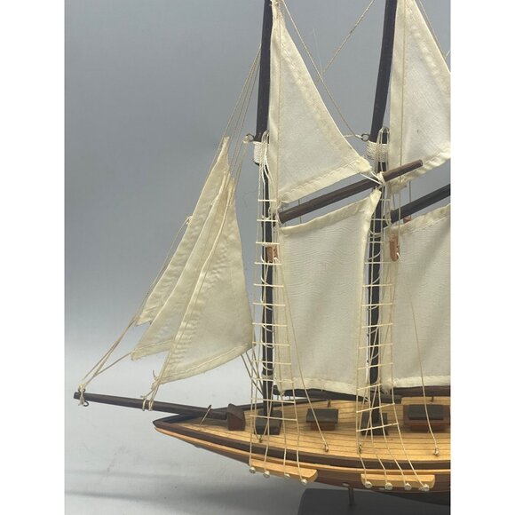 sail ship wood figurine display boat collectable 14x13" brown white latter's REA - Picture 3 of 16